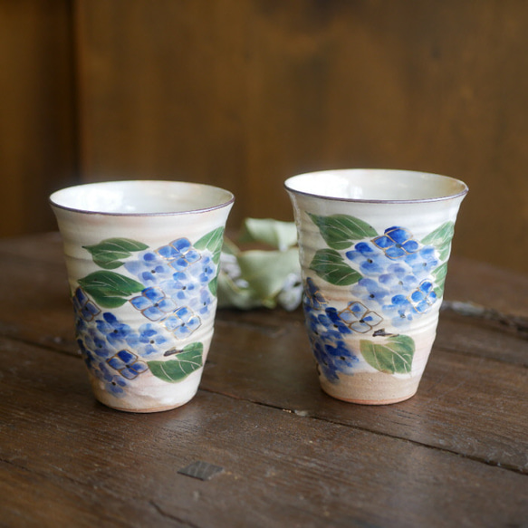 京焼・清水焼　色絵　フリーカップ（紫陽花）再出品 5枚目の画像