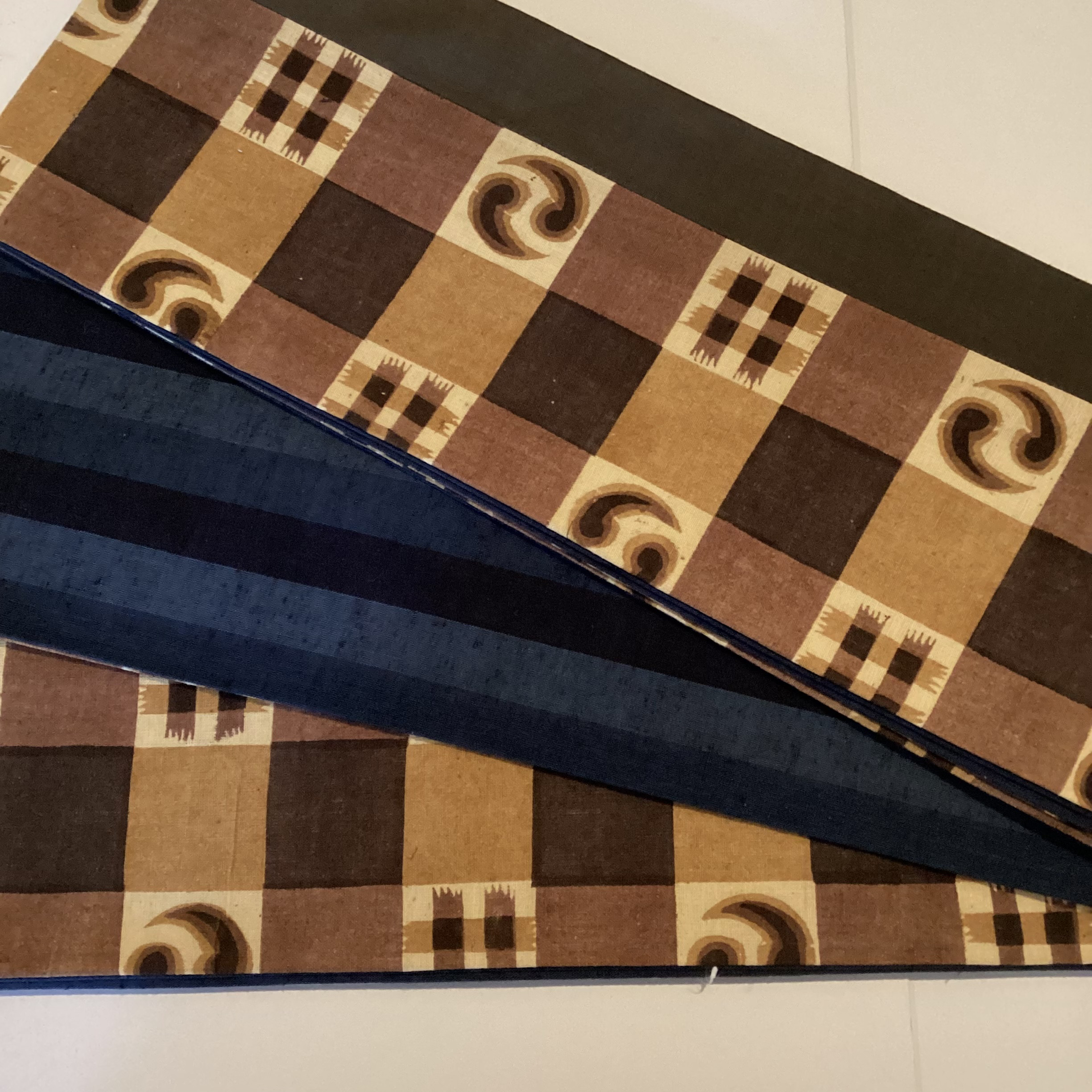 1点物【新品】綿　半幅帯　405㎝･アンティーク　茶系の綿紬　浴衣帯･リバーシブル