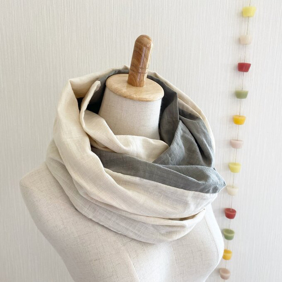 ♡日本製造♡高品質雙層紗布柔軟夢幻的圍脖♡雙色（石灰x香草奶） 第14張的照片