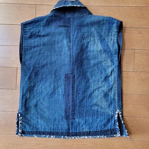 着物リメイク 古布 手作り 秋田 刺し子 ベスト ワンピース hanahukujun 