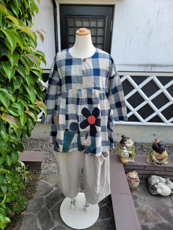 古布 リメイクチュニックワンピース・綿・ハンドメイド1点もの 挿そ