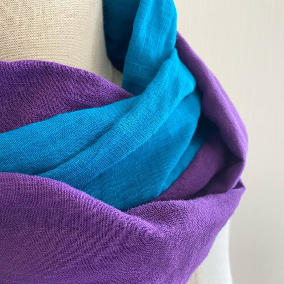 ♡日本製造♡高品質雙層紗布柔軟夢幻的圍脖♡雙色（綠松石藍x紫色） 第9張的照片