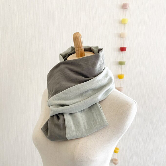 ♡日本製造♡優質雙層紗布柔軟夢幻的圍脖♡披肩♡雙色（薄荷綠x石灰） 第12張的照片
