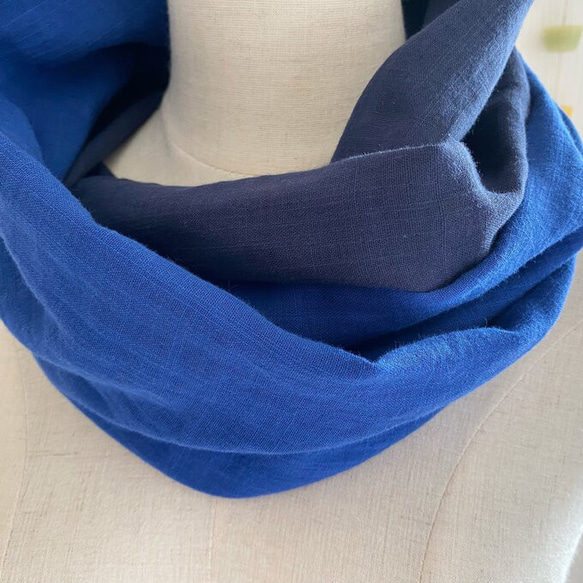 ♡日本製造♡高品質蓬鬆雙層紗布圍脖♡雙色（藍色x海軍藍） 第8張的照片