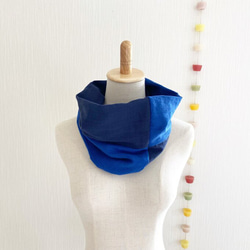 ♡日本製造♡高品質蓬鬆雙層紗布圍脖♡雙色（藍色x海軍藍） 第9張的照片