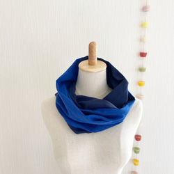 ♡日本製造♡高品質蓬鬆雙層紗布圍脖♡雙色（藍色x海軍藍） 第2張的照片