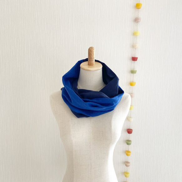 ♡日本製造♡高品質蓬鬆雙層紗布圍脖♡雙色（藍色x海軍藍） 第6張的照片