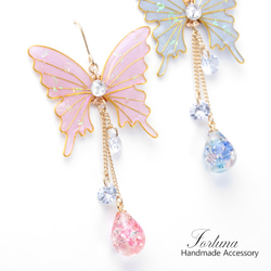 胡蝶~Blue＆Pink~(c9) ピアス/イヤリング/ノンホールピアス/樹脂ピアス 2枚目の画像