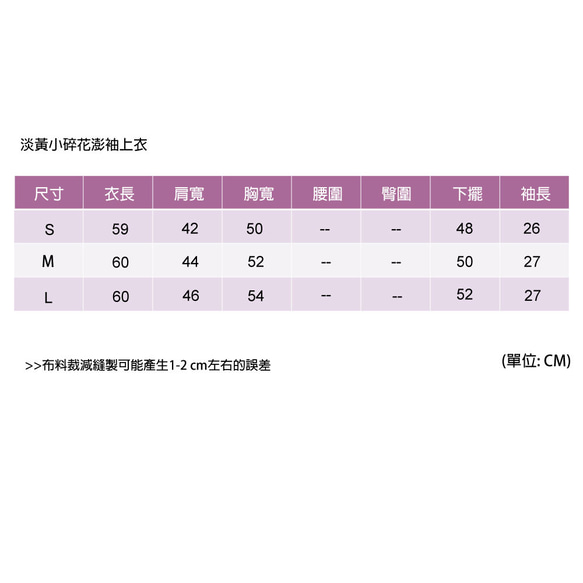 淡黃小碎花澎袖上衣 第10張的照片