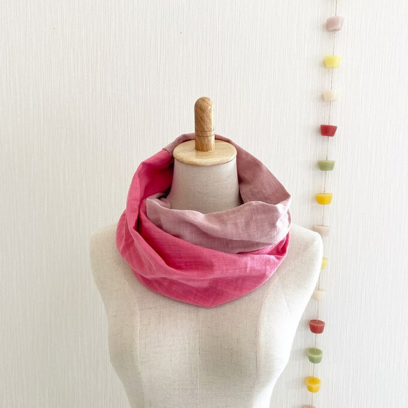 日本製造♡柔軟的春夏圍脖，採用優質雙層紗布製成♡雙色（暗粉色x玫瑰粉色）櫻花粉色 第10張的照片
