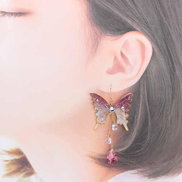 胡蝶~Pink Gradation~(c19) ピアス/イヤリング/ノンホールピアス/樹脂ピアス 3枚目の画像