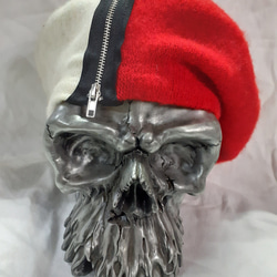 UKパンクロックファッション レッド＆ブルーアシンメトリーZIPベレー帽