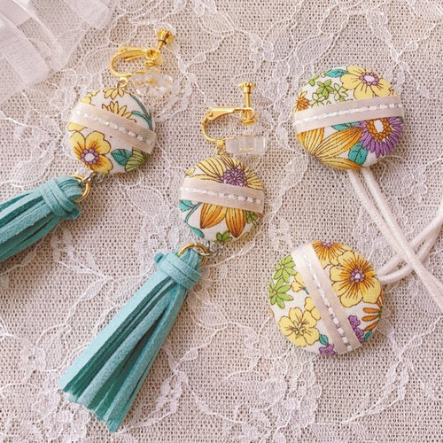 くるみボタンアクセサリーセット イヤリング・ノンホールピアス