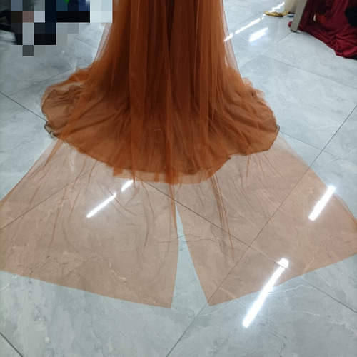 カラードレス テラコッタ色 Vネックドレス ソフトチュール 憧れのドレ  