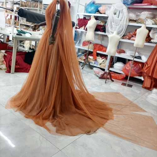 カラードレス テラコッタ色 Vネックドレス ソフトチュール 憧れのドレ  