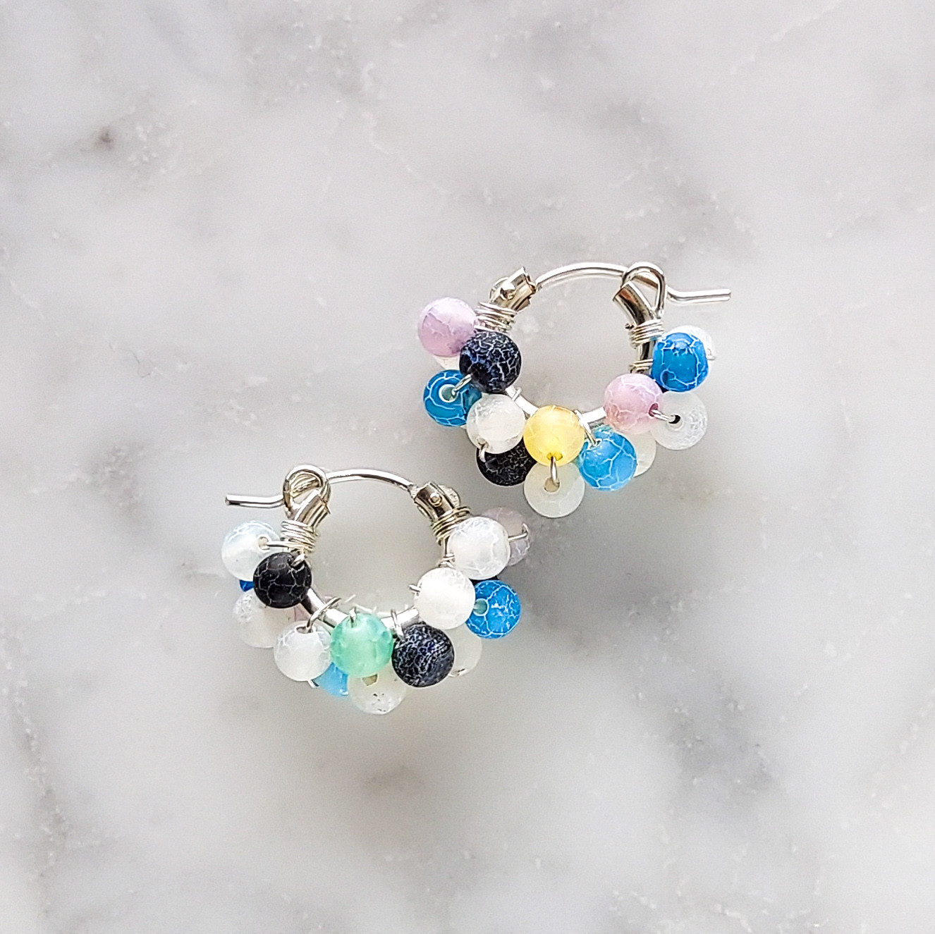 送料無料 SV925SF mix Agate pave pierced earring / earring BLU 紫陽