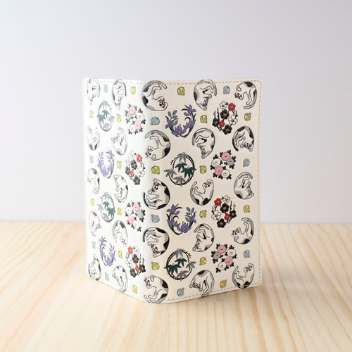 浅草文庫 多機種対応 スマホケース 手帳型 吸盤式 牛革（文庫革）猫