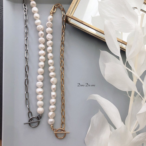 金属アレルギー対応 淡水パール×サージカルステンレス / マンテル留め