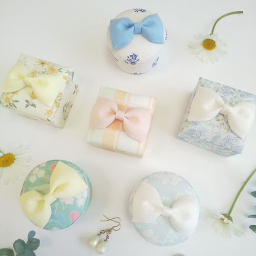 ＊インテリア雑貨 / リボン カルトナージュ 収納Box (3Pセット)小物入れ カルトナージュリボンの小さな小物入れ フリーボックス・小物入れ