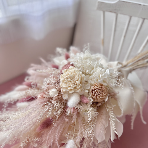 モフモフくすみピンクのウェディングブーケ ブーケ andmoon39 通販  