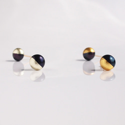 金葉珍珠【Pierce】黑金6.5mm|&lt;&lt;兩種顏色可選&gt;&gt;淡水珍珠金葉14kgf耳釘 第1張的照片