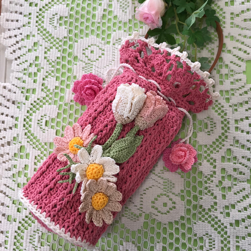 ♥️手編み♥️チューリップバッグ♥️ペットボトルカバー♥️