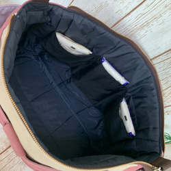 A4対応　大きめ　かわいいリボンポケット　サイドポケットが便利な　ショルダーバック　長さ調節可能　大人の帆布あずき色 10枚目の画像