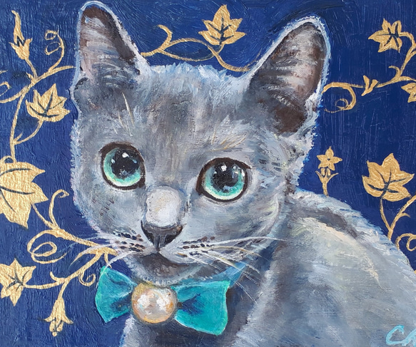 優美な猫 ロシアンブルー 絵画 チェリー Cherry 通販｜Creema - 絵画