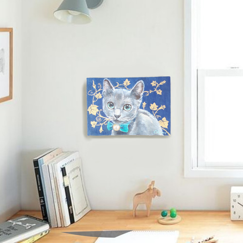 優美な猫 ロシアンブルー 絵画 チェリー Cherry 通販 13974018｜Creema