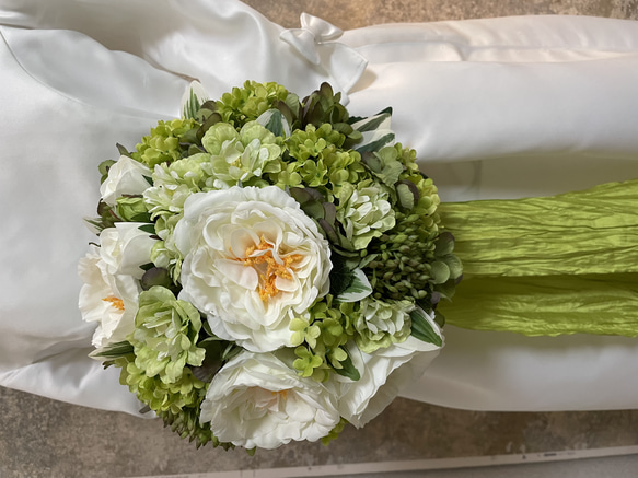 ❁Wedding bouquet❁大輪ローズとグリーングラデのブーケ【40520】 7枚目の画像