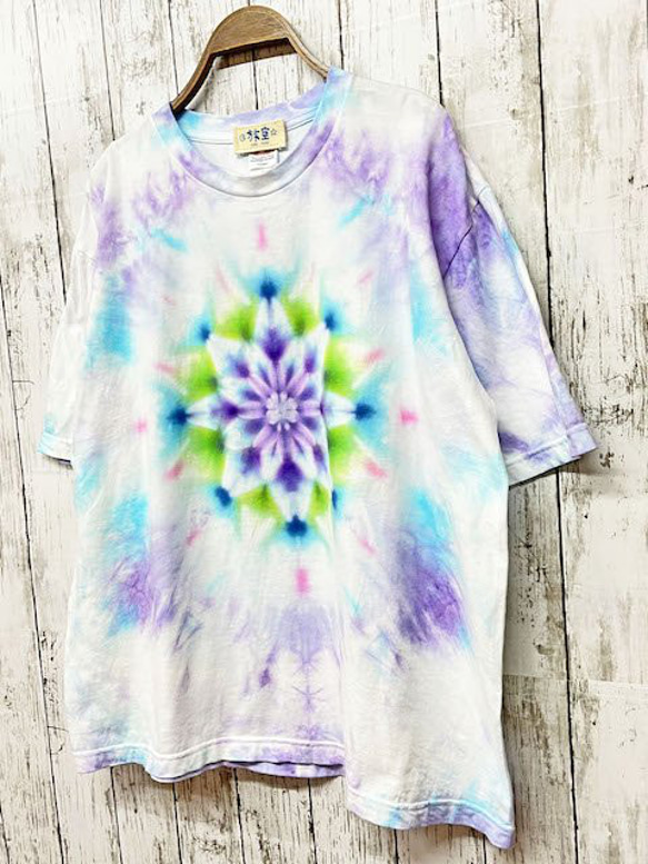 タイダイ染め　ビッグシルエット Tシャツ　Mサイズ　曼荼羅　ブルー×パープル　Hippies Dye HD16-50 2枚目の画像