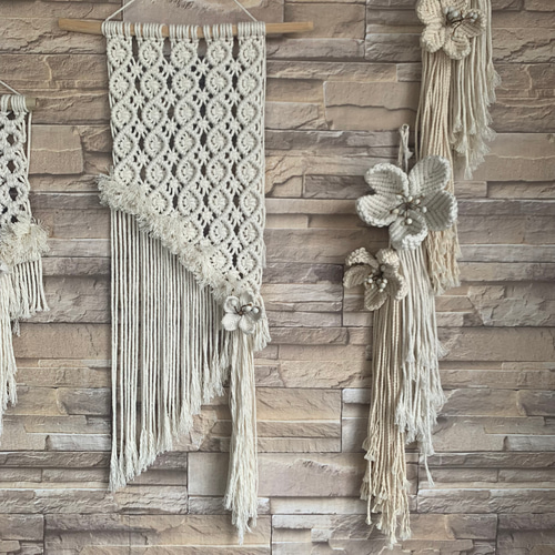 マクラメタペストリー 流木 フラワー 流木マクラメ編みフラワー