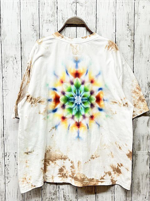 タイダイ染め　ビッグシルエット Tシャツ　Lサイズ　曼荼羅　ベージュムラ染め　 Hippies Dye HD16-52 4枚目の画像