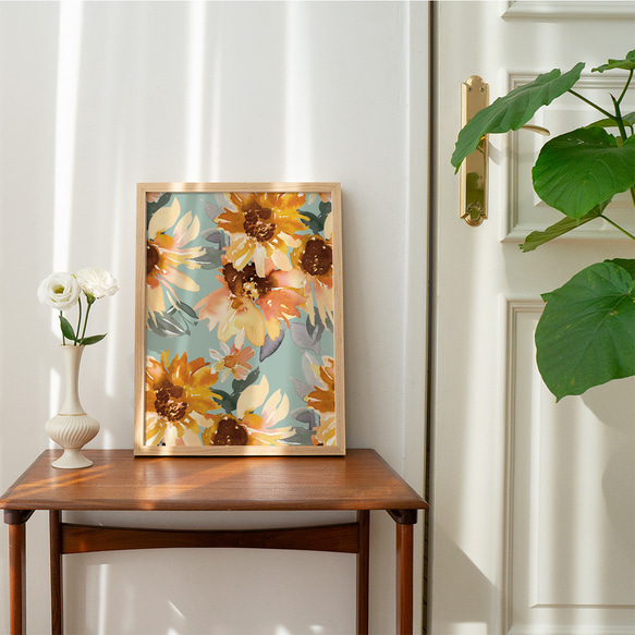 ポスター　夏のひまわり / i0241 /  ヴィンテージ風のヒマワリの花　ボタニカル　インテリアポスター 1枚目の画像