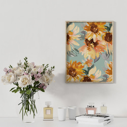 ポスター　夏のひまわり / i0241 /  ヴィンテージ風のヒマワリの花　ボタニカル　インテリアポスター 2枚目の画像