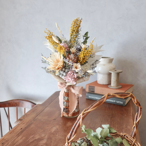 ミモザとロゼッタのドライフラワースワッグ/ミニブーケ スワッグ howdy