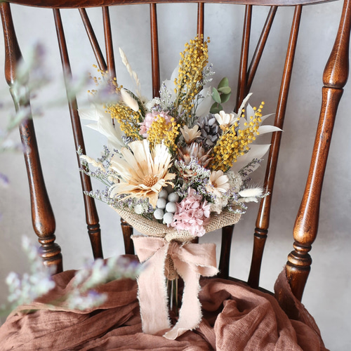 ミモザとロゼッタのドライフラワースワッグ/ミニブーケ スワッグ howdy