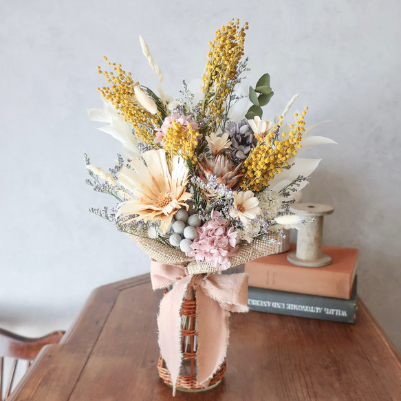 ミモザとロゼッタのドライフラワースワッグ/ミニブーケ スワッグ howdy