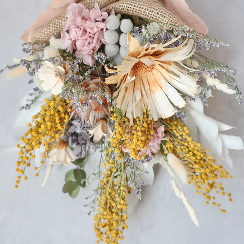 ミモザとロゼッタのドライフラワースワッグ/ミニブーケ スワッグ howdy