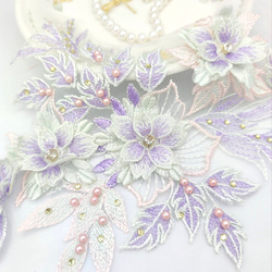 品番LR053pp パープル刺繍レース モチーフ 生地 ドレス 衣装 飾り 1枚 3枚目の画像