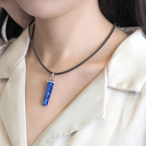 祈り | ラピスラズリ水晶ピラーペンデュラムネックレス（シルバー