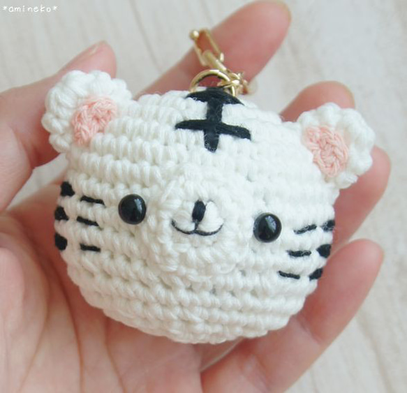 あみぐるみ　ネコ　キーホルダー(小)　7点セット Flat Flat 猫柄ver. 2/猫のあみぐるみパターン/猫のパターン/猫