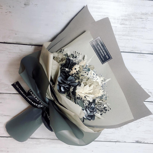 プリザーブドフラワーブーケ 花束 モノトーン プリザーブドフラワー ++