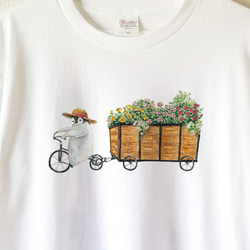 【送料無料】子ペンギンのお花屋さんTシャツ～子供から大人までみんなで使える13サイズ～ 2枚目の画像