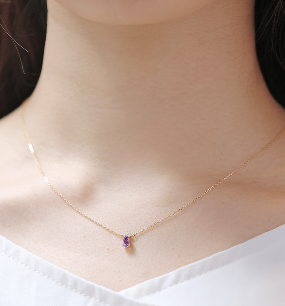 K18 紫水晶與鑽石項鍊 ~Ello Lilas~ 二月生日石 第2張的照片