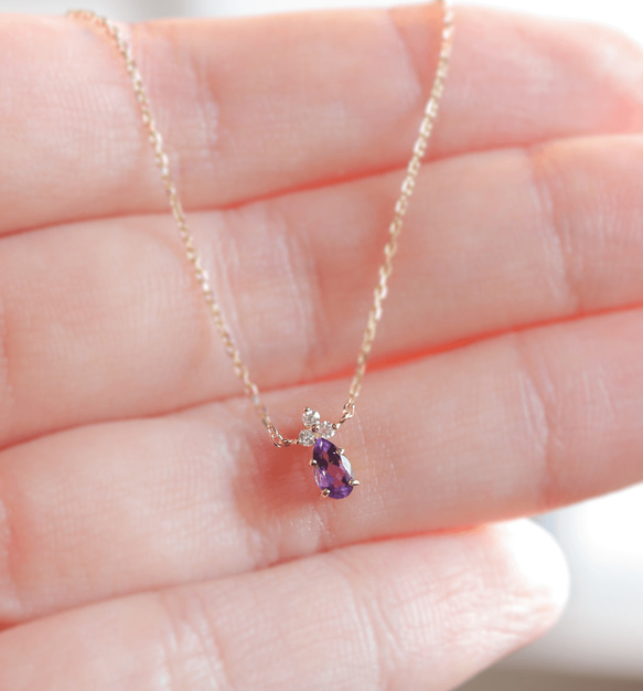 K18 紫水晶與鑽石項鍊 ~Ello Lilas~ 二月生日石 第5張的照片