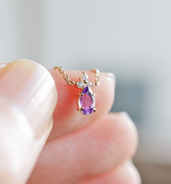 K18 紫水晶與鑽石項鍊 ~Ello Lilas~ 二月生日石 第4張的照片