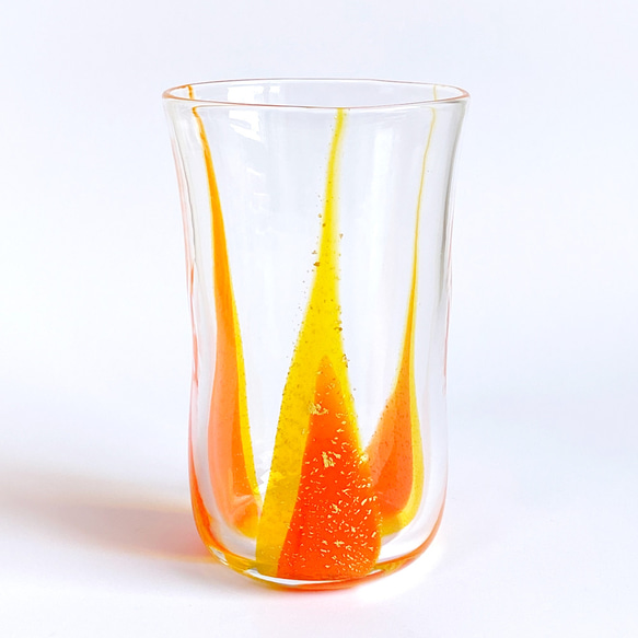 金箔・オレンジ色とイエローのフルーツカラーのグラス 2枚目の画像