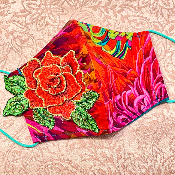 3Dキラキラチュールモテま。お花柄 7枚入り バイカラー | ＠MASK 赤系