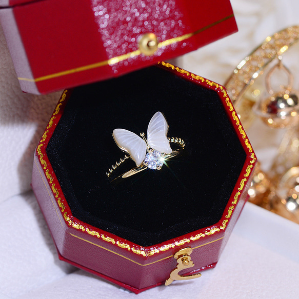 【即日発送】【夏新作】韓国ファッション 上品蝶々指輪2点セット　フリーサイズ　ゴールドアクセサリー　-1030 10枚目の画像